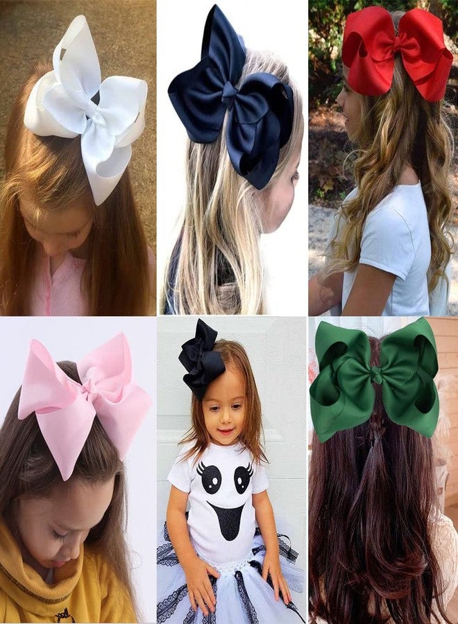SALOCY 2 PCS 8 Inch Boutique Hair Bows Clips for Girls Toddler, Grosgrain Ribbon Big Large Bows Alligator Clips Kids Hair Accessories (White, Set-1) - Image 4